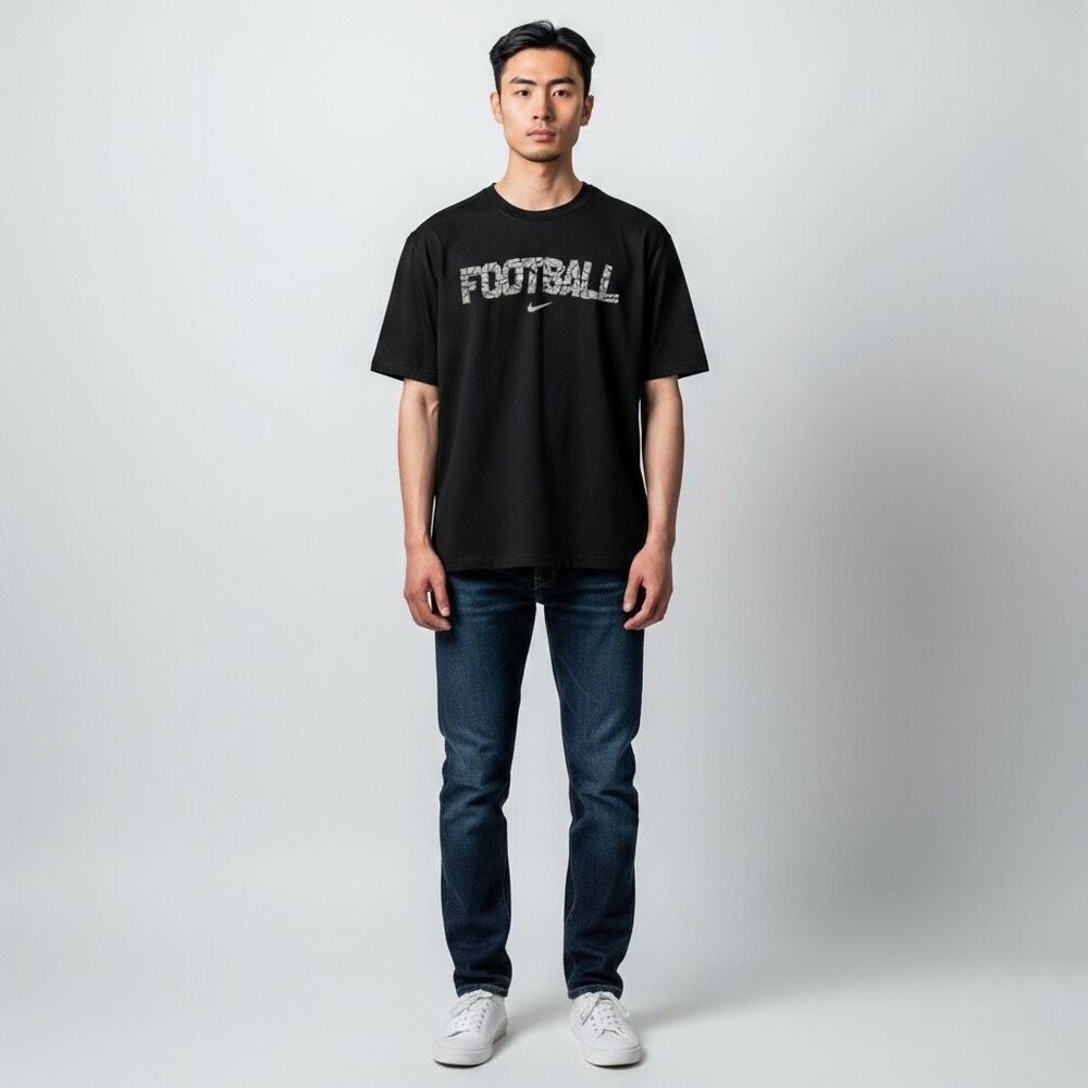 VINTAGE NIKE solid Black white FOOTBALL graphic Tee Shirt 100% Cotton size XXL